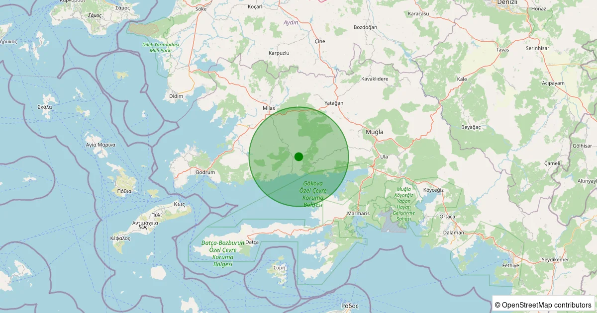 16 Ekim 2025 saat 07:30 - Milas - Dereköy - 1.60ml depreminin harita gösterimi