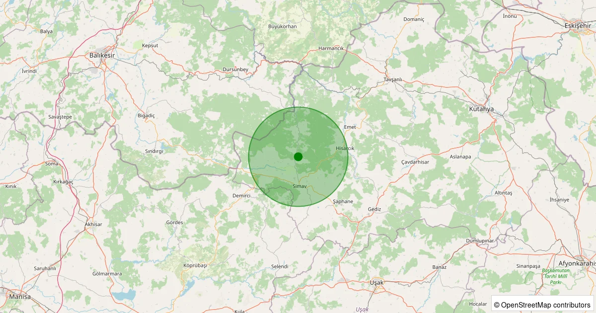 16 Ekim 2025 saat 08:15 - Simav - Yemişli Köyü - 1.20ml depreminin harita gösterimi