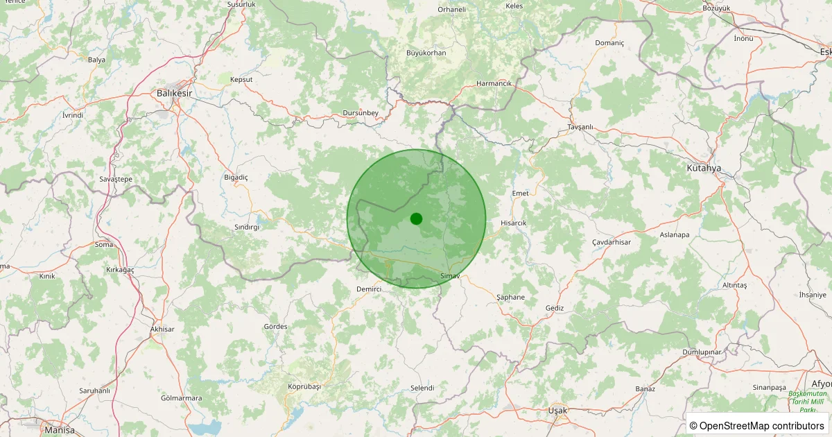16 Ekim 2025 saat 08:32 - Simav - Kayalıdere Köyü - 1.70ml depreminin harita gösterimi