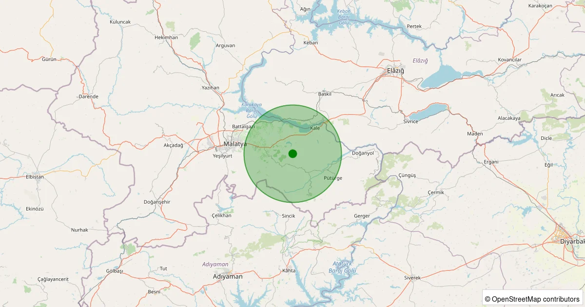 16 Ekim 2025 saat 08:40 - Battalgazi - Alhanuşağı Köyü - 1.30ml depreminin harita gösterimi