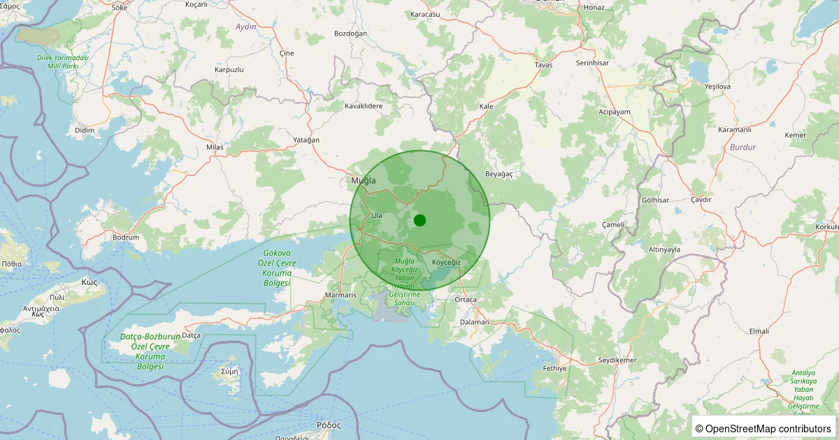 16 Ekim 2025 saat 09:33 - Köyceğiz - Balcılar - 2.20ml depreminin harita gösterimi