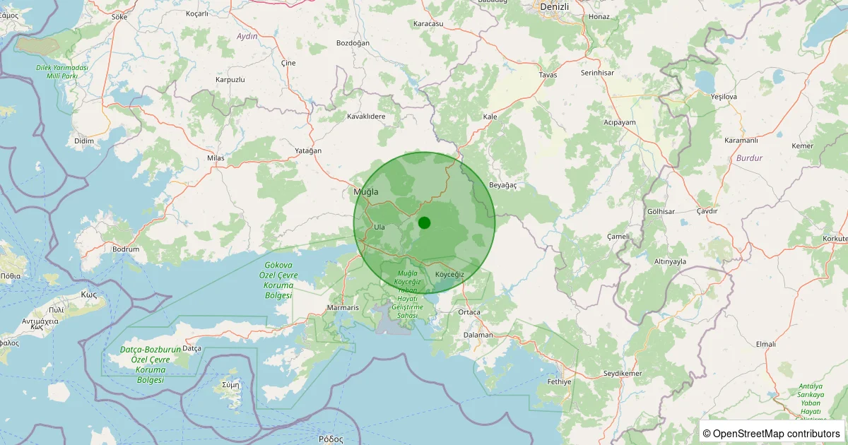 16 Ekim 2025 saat 09:45 - Ula - Arıcılar - 1.80ml depreminin harita gösterimi