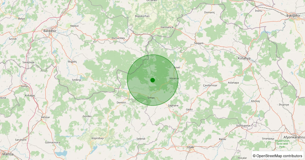 04 Ekim 2025 saat 05:00 - Simav - 1.10ML depreminin harita gösterimi
