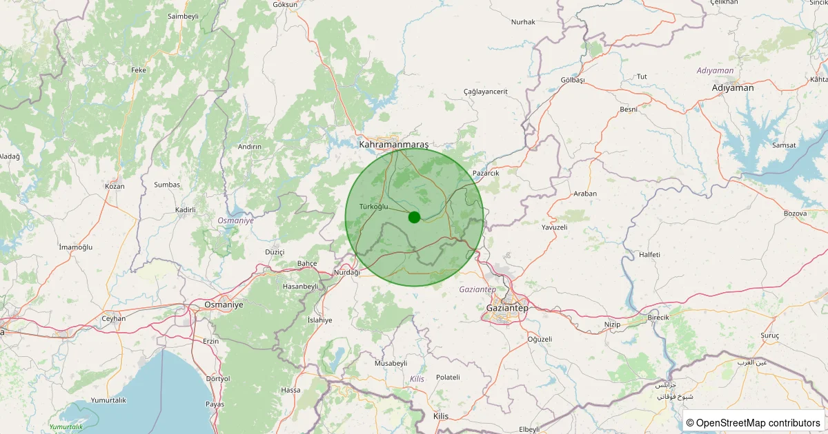 16 Ekim 2025 saat 09:12 - Türkoğlu - Yeniköy - 1.50ML depreminin harita gösterimi