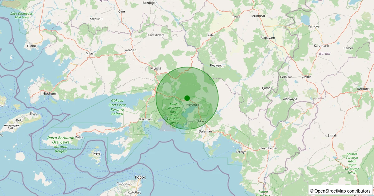 16 Ekim 2025 saat 09:37 - Köyceğiz - Toparlar - 1.60ml depreminin harita gösterimi