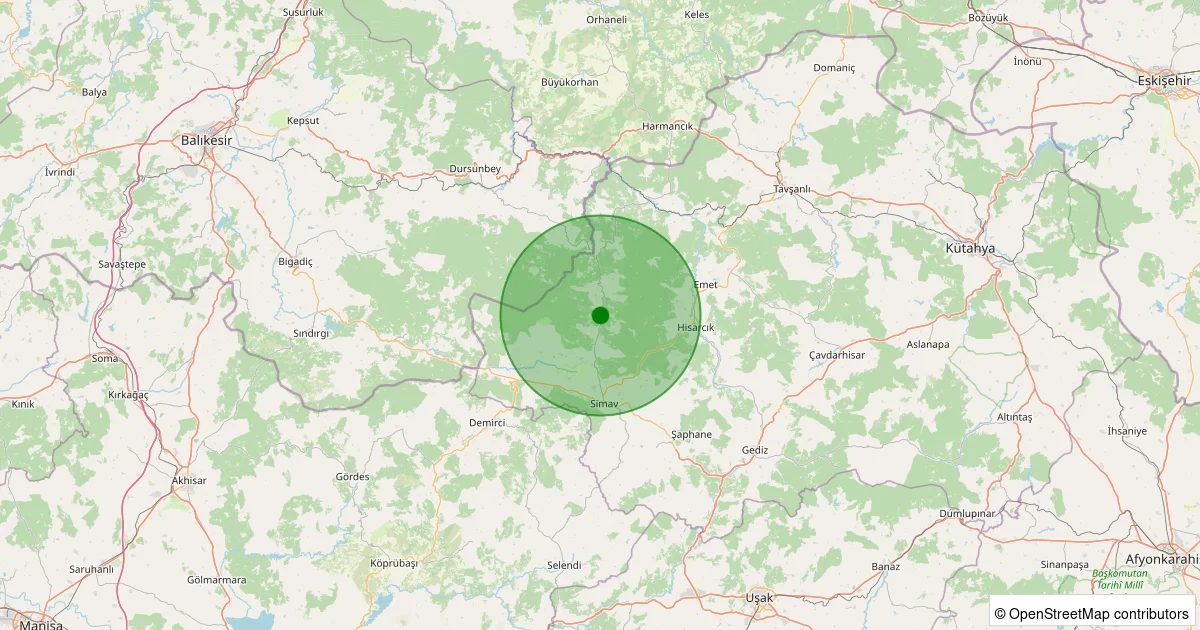16 Ekim 2025 saat 09:32 - Simav - Yeşildere Köyü - 1.30ML depreminin harita gösterimi