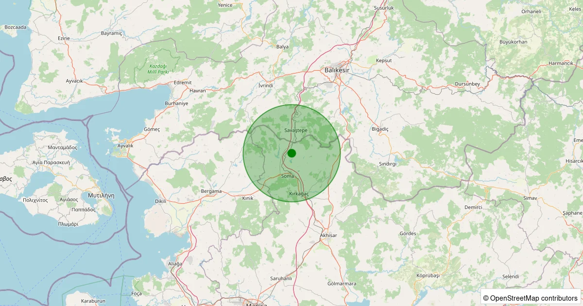 16 Ekim 2025 saat 11:51 - Soma - Kızılören - 1.30ml depreminin harita gösterimi