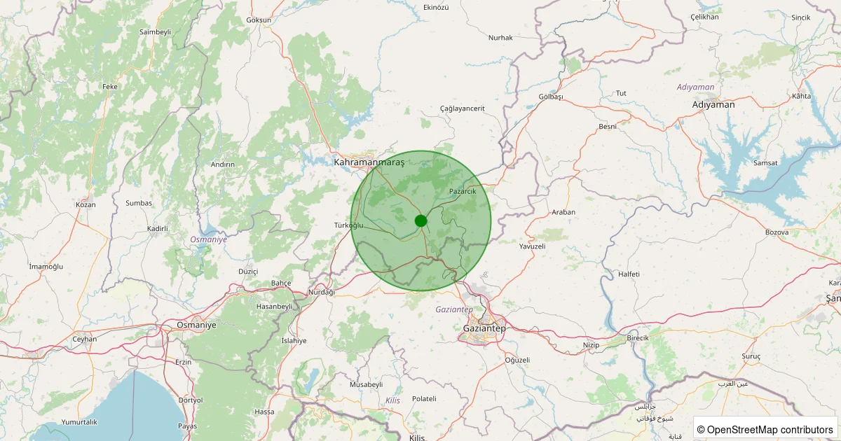 16 Ekim 2025 saat 11:47 - Pazarcık - Karaçay - 1.30ML depreminin harita gösterimi