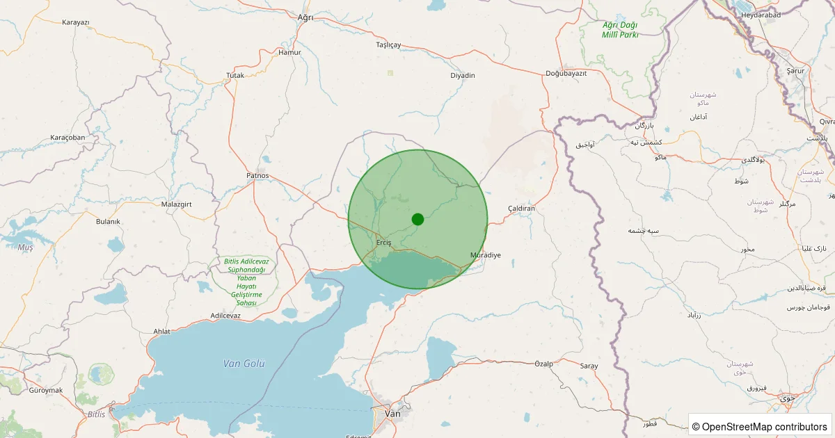 04 Ekim 2025 saat 05:00 - Erciş - 1.20ML depreminin harita gösterimi