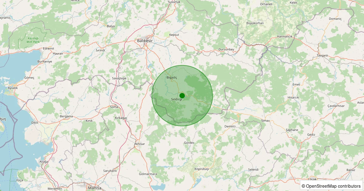 04 Ekim 2025 saat 06:09 - Çaygören Barajı - [01.78 km] Sındırgı - 1.60ML depreminin harita gösterimi