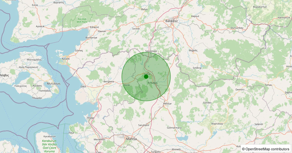 16 Ekim 2025 saat 14:30 - Soma - Darkale - 1.50ml depreminin harita gösterimi