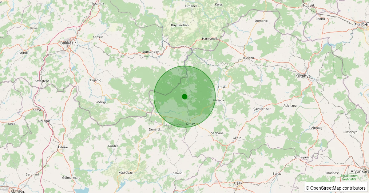 16 Ekim 2025 saat 13:02 - Simav - Karakoca Köyü - 1.50ML depreminin harita gösterimi
