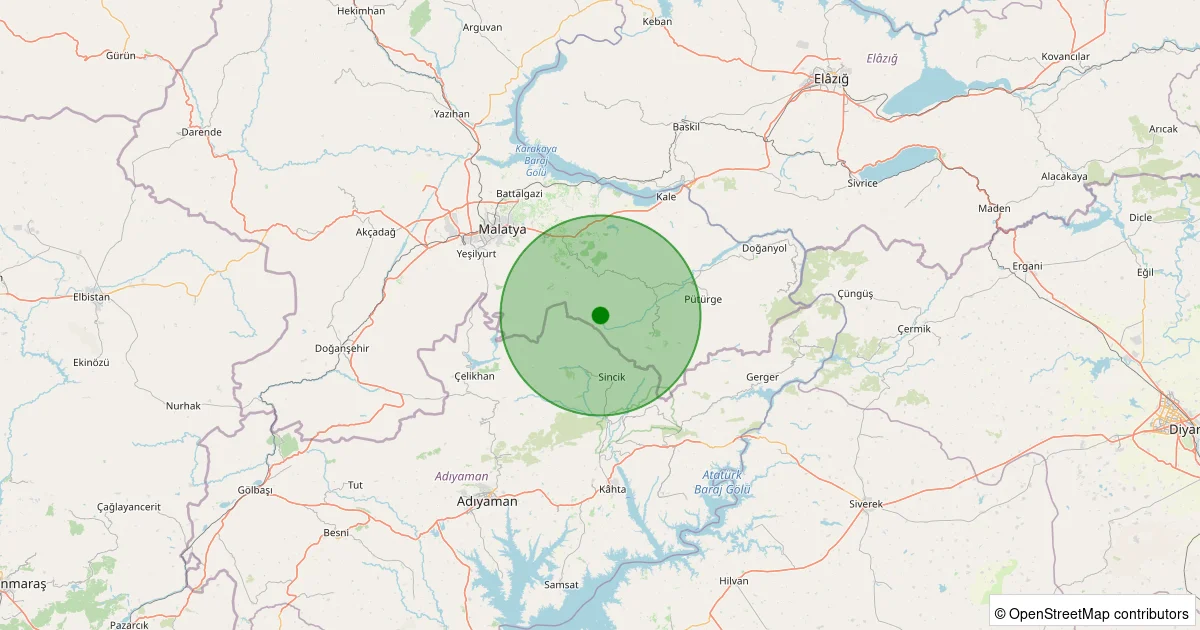 16 Ekim 2025 saat 14:57 - Pütürge - Arıtoprak Köyü - 1.50ml depreminin harita gösterimi
