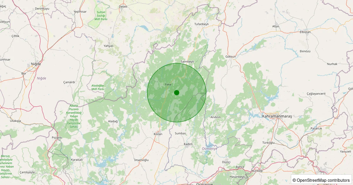 16 Ekim 2025 saat 17:13 - Feke - İncirci - 2.20ml depreminin harita gösterimi