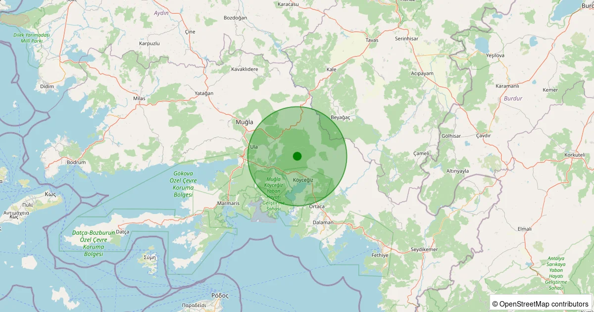 16 Ekim 2025 saat 17:38 - Köyceğiz - Balcılar - 1.70ml depreminin harita gösterimi