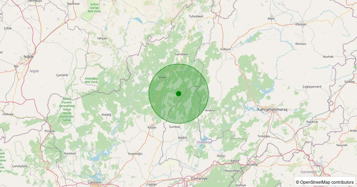 16 Ekim 2025 saat 19:39 - Kozan - Akçalıuşağı - 1.50ml depreminin harita gösterimi