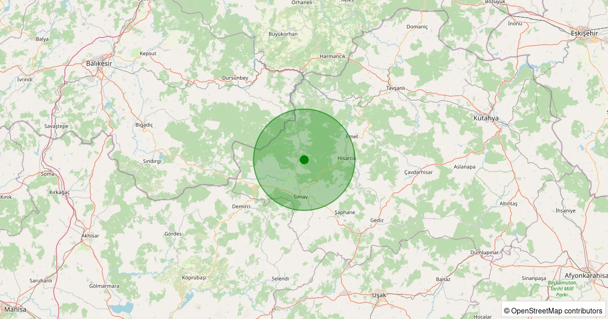 16 Ekim 2025 saat 19:33 - Simav - Maden Köyü - 1.30ML depreminin harita gösterimi