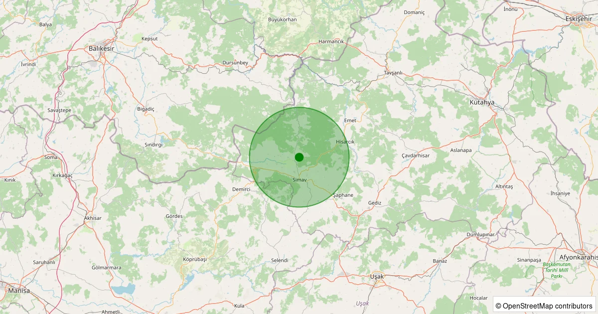16 Ekim 2025 saat 20:28 - Simav - Eğirler Köyü - 1.10ML depreminin harita gösterimi