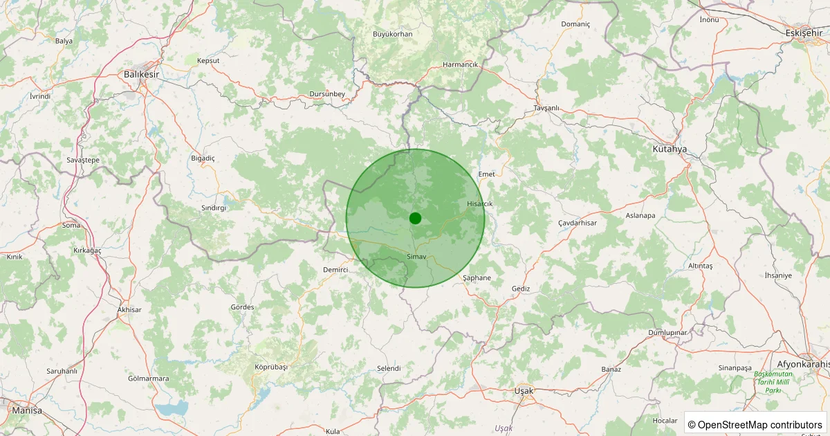 16 Ekim 2025 saat 21:21 - Simav - Eğirler Köyü - 1.60ml depreminin harita gösterimi
