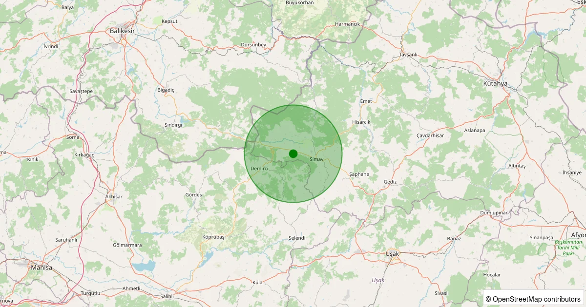 16 Ekim 2025 saat 21:40 - Simav - Çaysimav - 1.40ml depreminin harita gösterimi