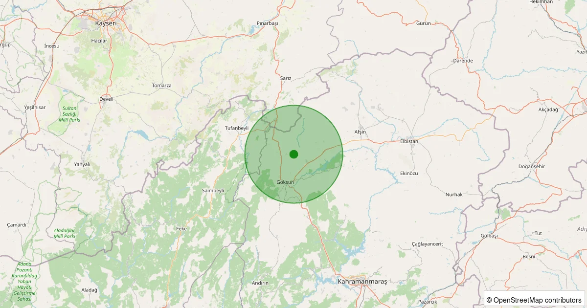 04 Ekim 2025 saat 08:19 - Göksun - 1.10ML depreminin harita gösterimi