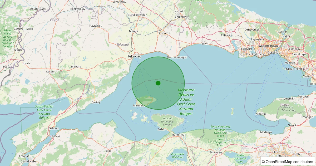 04 Ekim 2025 saat 11:27 - Marmara Denizi - [14.97 km] Marmara - 1.70ML depreminin harita gösterimi