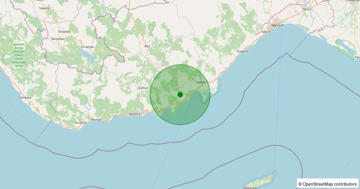 18 Ekim 2025 saat 12:00 - Silifke - 0.90ml depreminin harita gösterimi