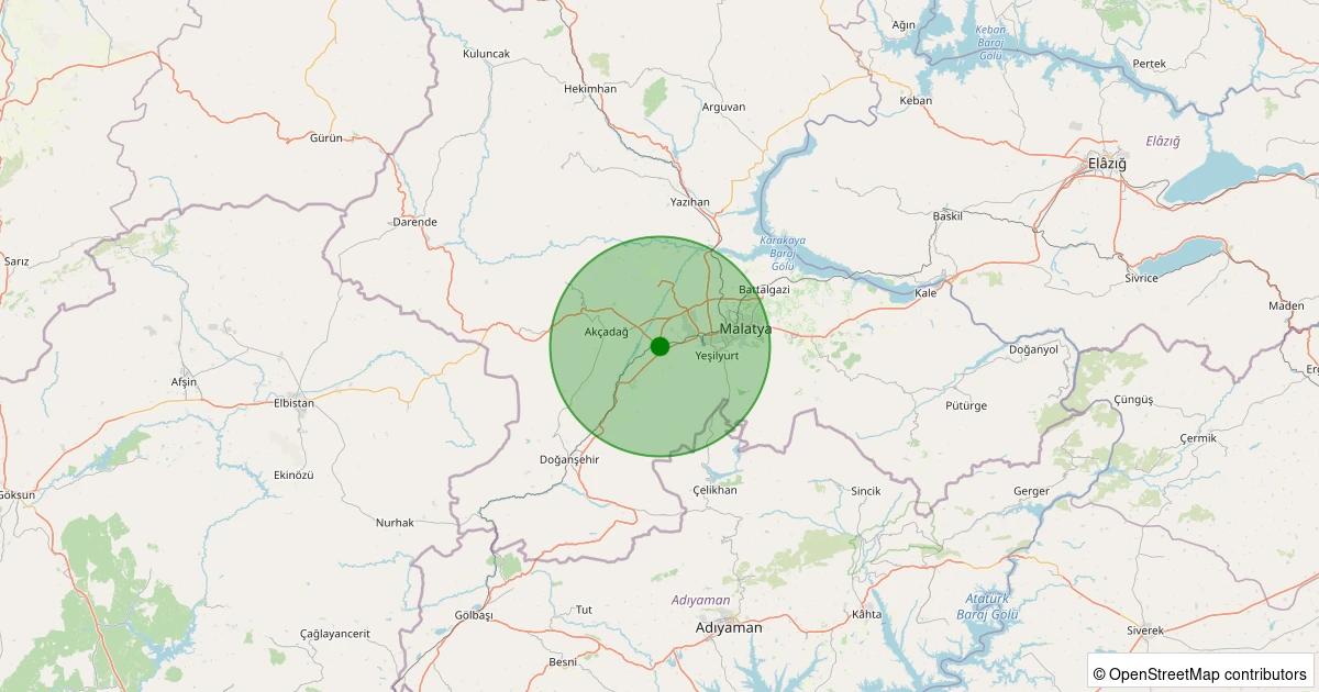 18 Ekim 2025 saat 12:22 - Akçadağ - Karanlıkdere - 1.40ML depreminin harita gösterimi