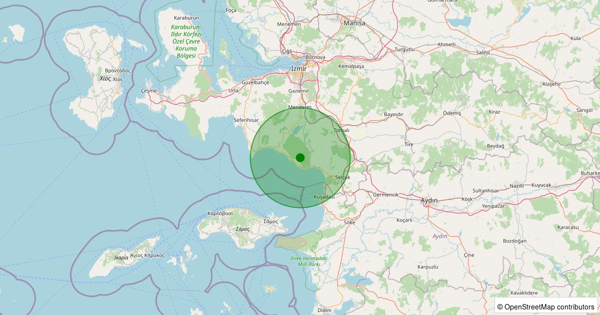 18 Ekim 2025 saat 12:32 - Menderes - 1.30ml depreminin harita gösterimi