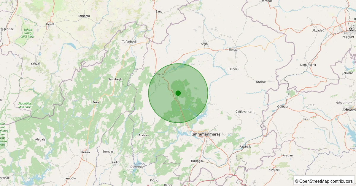 04 Ekim 2025 saat 19:05 - Onikişubat - 1.80ML depreminin harita gösterimi