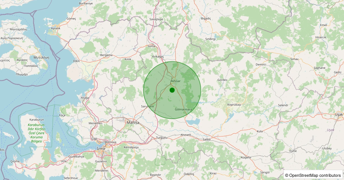 18 Ekim 2025 saat 17:52 - Akhisar - Rahmiye Köyü - 1.10ML depreminin harita gösterimi