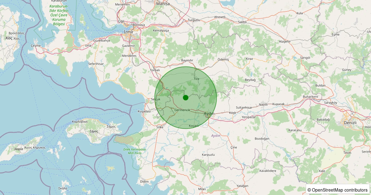 18 Ekim 2025 saat 19:38 - Germencik - Bozköy - 1.10ml depreminin harita gösterimi