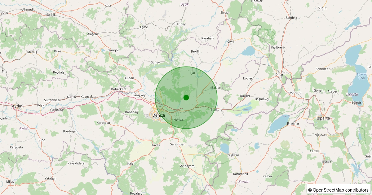 18 Ekim 2025 saat 20:03 - Çal - Karapınar Köyü - 1.60ml depreminin harita gösterimi