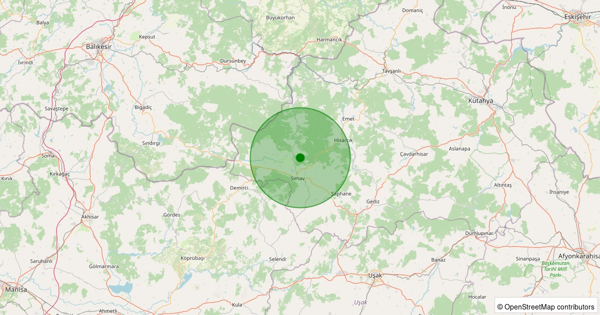 18 Ekim 2025 saat 21:04 - Simav - Naşa/Fatih - 1.80ml depreminin harita gösterimi