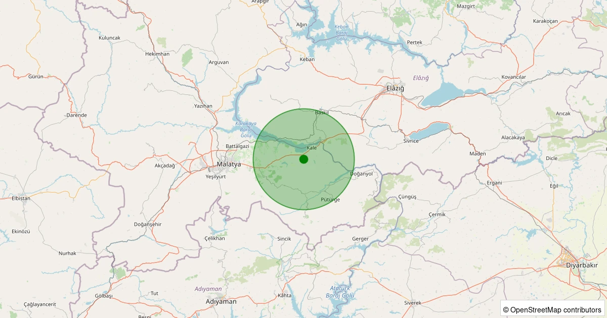 18 Ekim 2025 saat 23:34 - Kale - İkizpınar Köyü - 2.10ml depreminin harita gösterimi