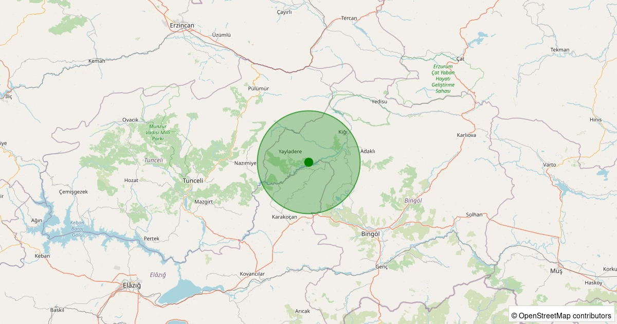 18 Ekim 2025 saat 23:48 - Yayladere - Korlu Köyü - 1.40ml depreminin harita gösterimi