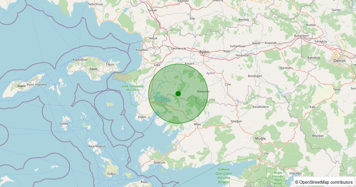 19 Ekim 2025 saat 01:16 - Milas - 1.10ml depreminin harita gösterimi
