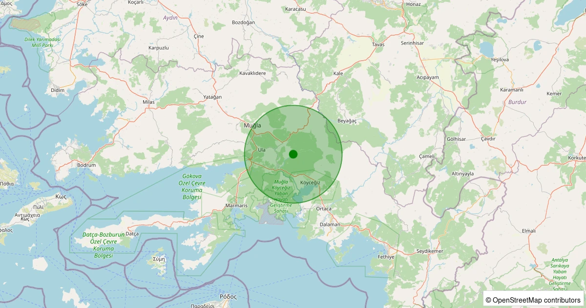 19 Ekim 2025 saat 01:40 - Köyceğiz - Balcılar - 1.40ml depreminin harita gösterimi
