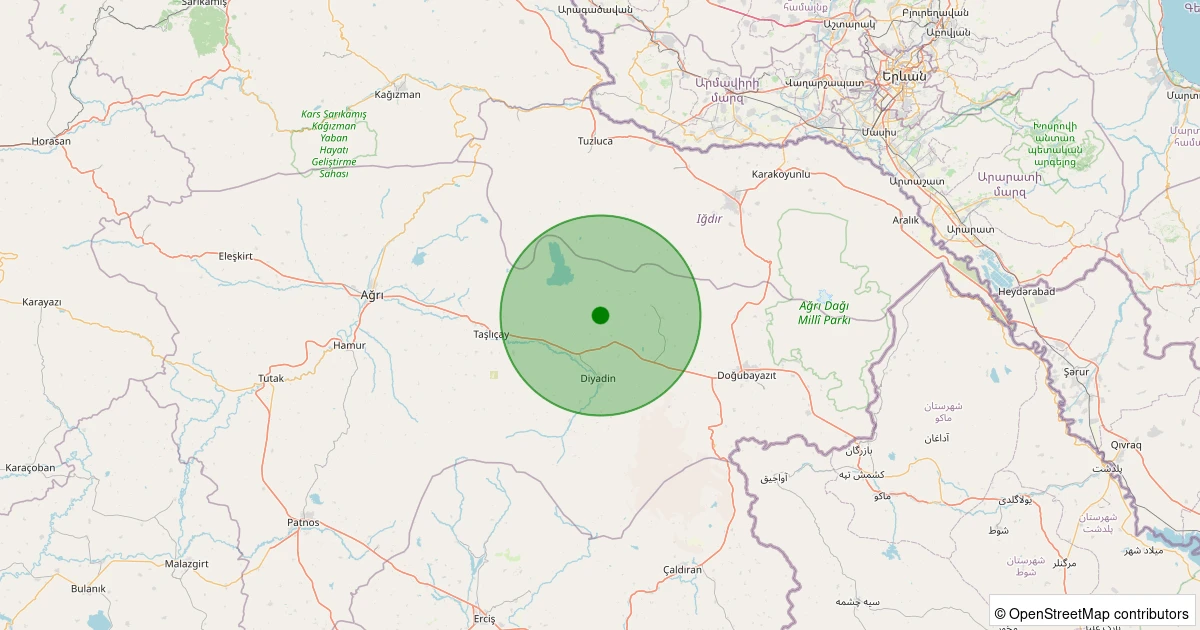 19 Ekim 2025 saat 01:02 - Doğubayazıt - Çalı Köyü - 1.50ml depreminin harita gösterimi