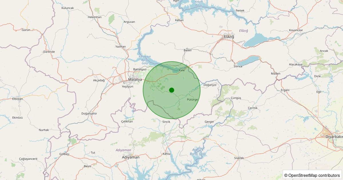 19 Ekim 2025 saat 04:40 - Pütürge - Kökpınar Köyü - 1.00ml depreminin harita gösterimi