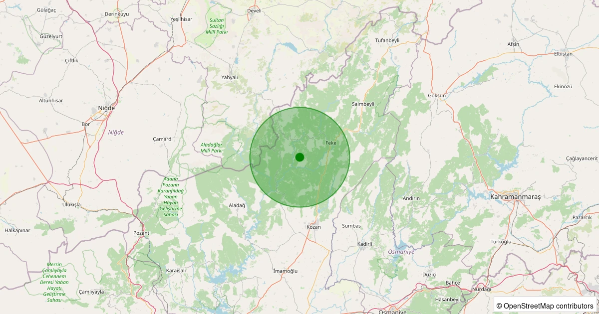 19 Ekim 2025 saat 04:53 - Feke - Konakkuran - 2.90ml depreminin harita gösterimi