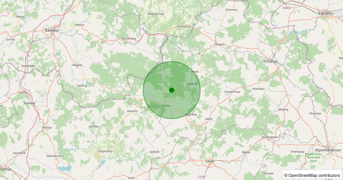 19 Ekim 2025 saat 04:34 - Simav - Eğirler Köyü - 1.00ML depreminin harita gösterimi