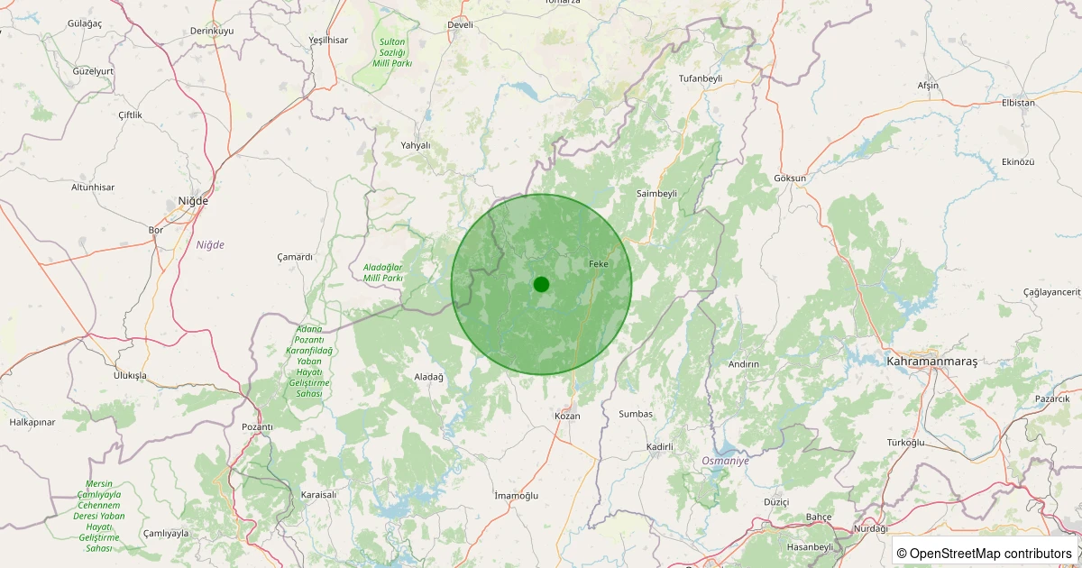 19 Ekim 2025 saat 05:30 - Feke - Konakkuran - 1.60ml depreminin harita gösterimi