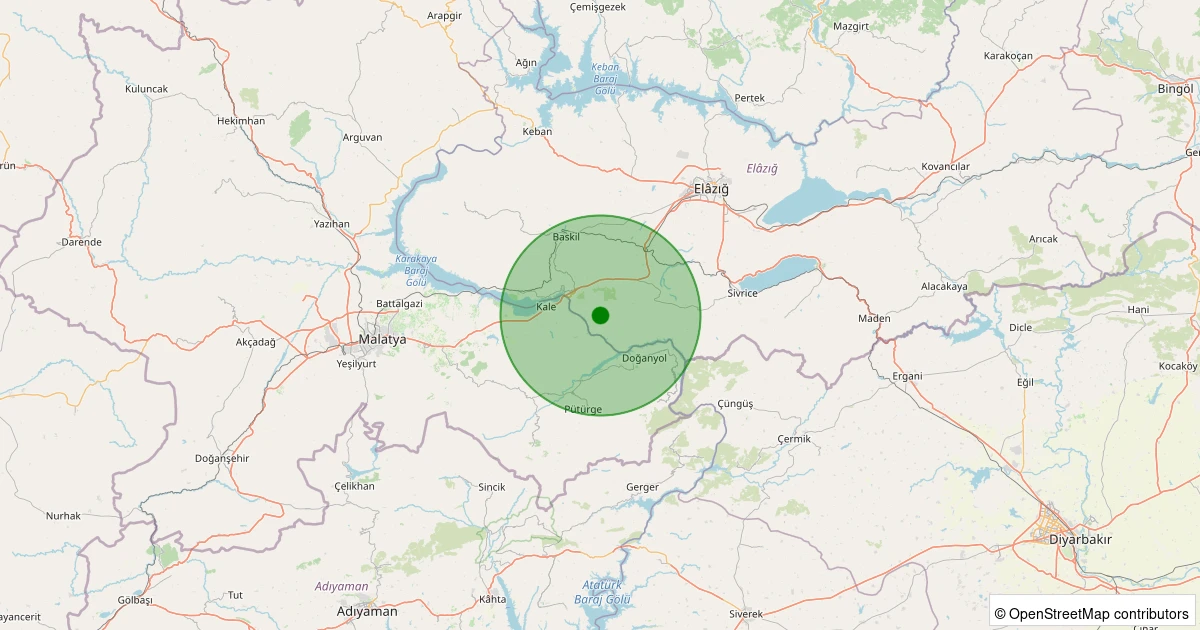 19 Ekim 2025 saat 05:35 - Baskil - Hacıhüseyinler Köyü - 0.80ML depreminin harita gösterimi