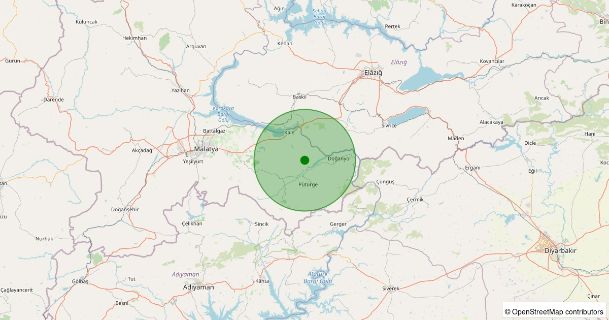 19 Ekim 2025 saat 06:41 - Pütürge - Yediyol Köyü - 1.20ml depreminin harita gösterimi