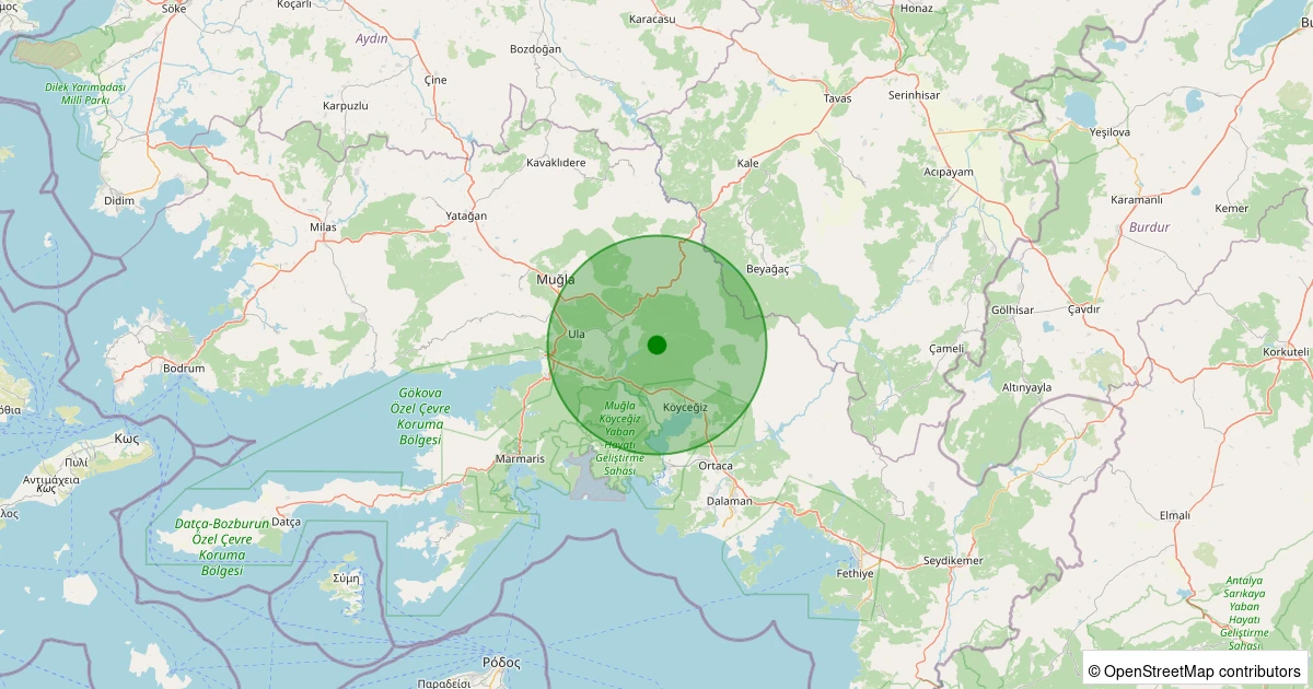 19 Ekim 2025 saat 07:32 - Köyceğiz - Balcılar - 1.20ml depreminin harita gösterimi