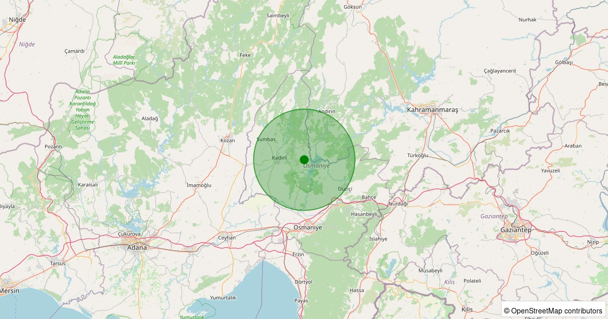 19 Ekim 2025 saat 12:17 - Kadirli - Sofular Köyü - 2.10ml depreminin harita gösterimi