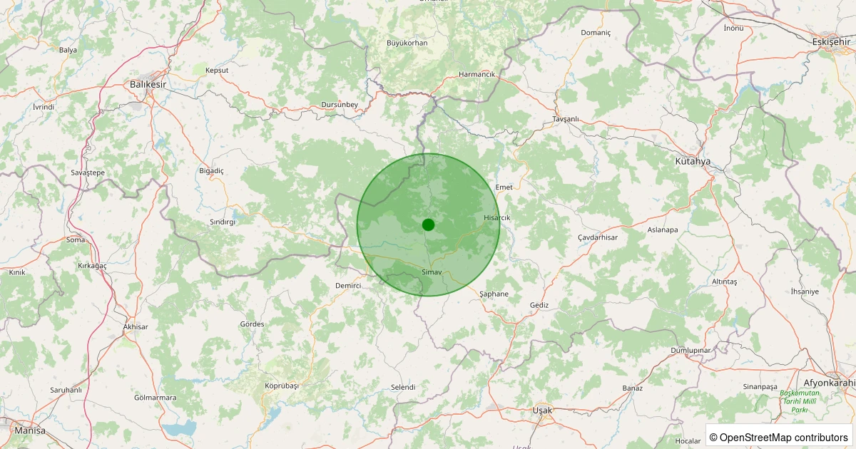 19 Ekim 2025 saat 12:25 - Simav - Yemişli Köyü - 1.10ml depreminin harita gösterimi