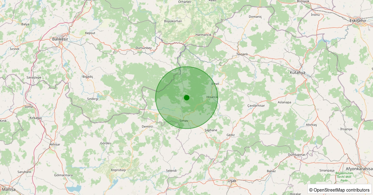 19 Ekim 2025 saat 12:32 - Simav - Maden Köyü - 1.70ml depreminin harita gösterimi