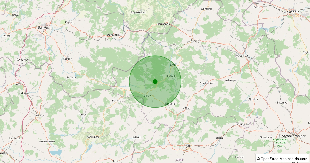 19 Ekim 2025 saat 12:55 - Simav - Maden Köyü - 1.40ml depreminin harita gösterimi